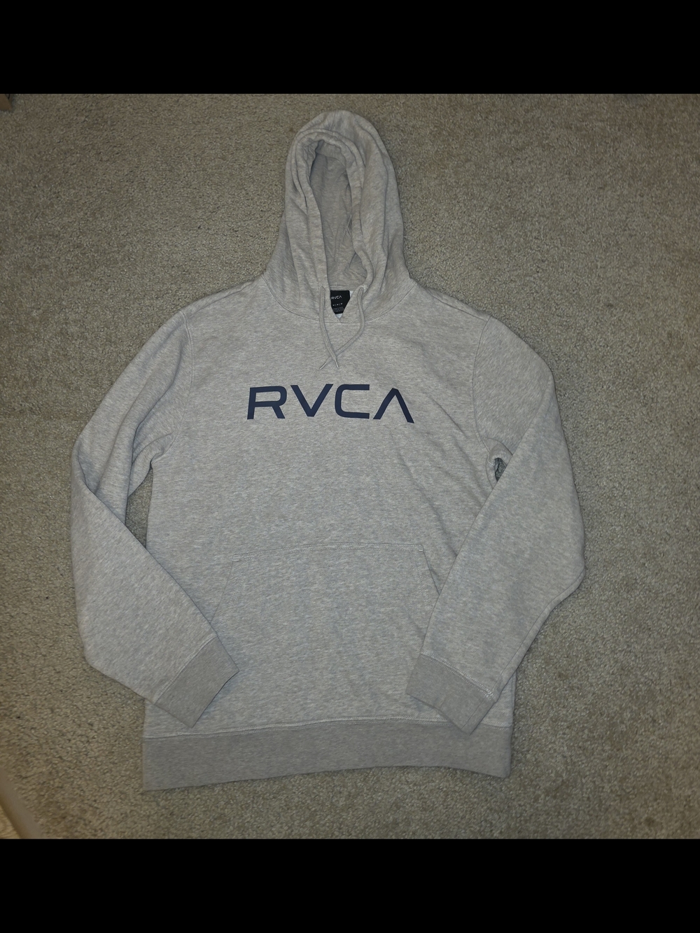 RVCA Mens M Tan/Gray Heather Pullover Fleece Hoodie Cotton Blend Logo Graphic